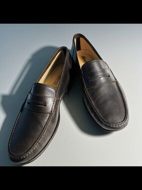 Vintage Santoni 49153359 Dark Brown Italian Leather Penny Loafers Size 9.5EE
